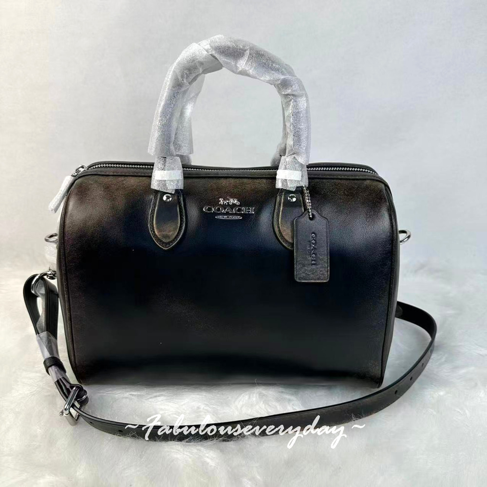 COACH Rowan Large Satchel Bag In Loved Leather Silver/Black Brown CFO52 NWT